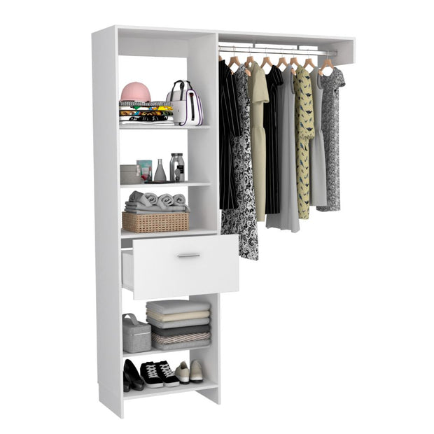 British Closet System, Five Open Shelves, One Drawer, Metal Rod