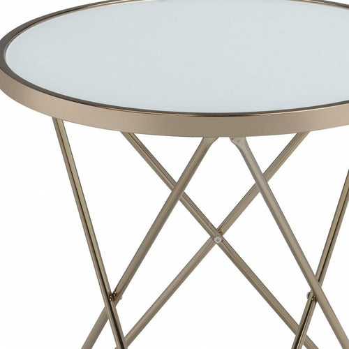 Round Glass And Champagne End Table