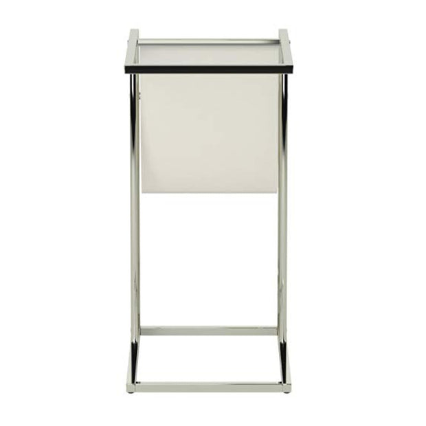 Chrome Tempered Glass Leather Look Accent Table