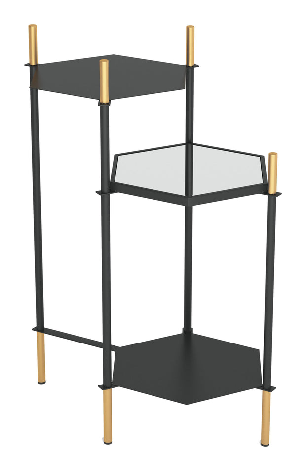 Sleek Modern 3 Level Black and Gold Accent Side Table