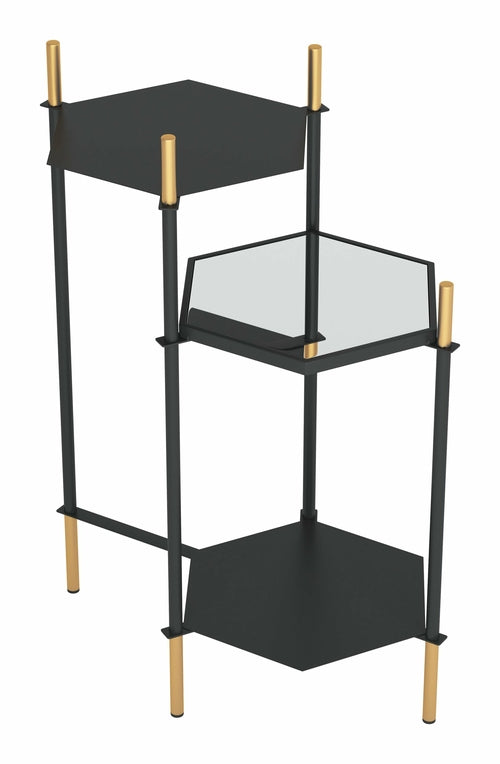 Sleek Modern 3 Level Black and Gold Accent Side Table