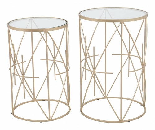 Futura Golden Tempered Glass Steel Side Table Set