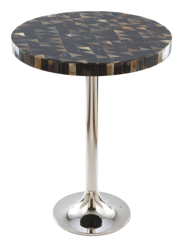 Earth Tones Marble Check and Aluminum Side Table