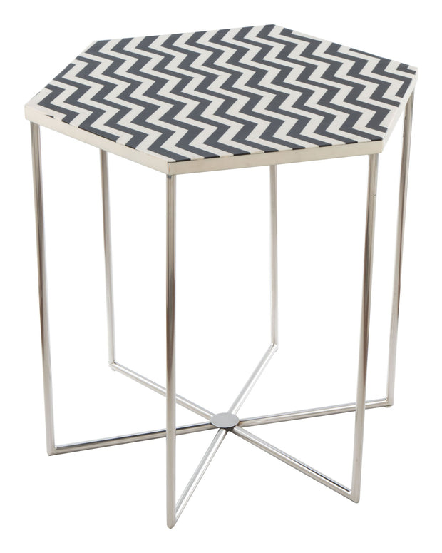 Victoria Black and White Hexagonal Side End Table