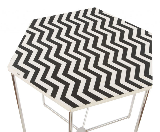 Victoria Black and White Hexagonal Side End Table