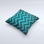 Teal Grunge Chevron Pattern  Ink-Fuzed Decorative Throw Pillow