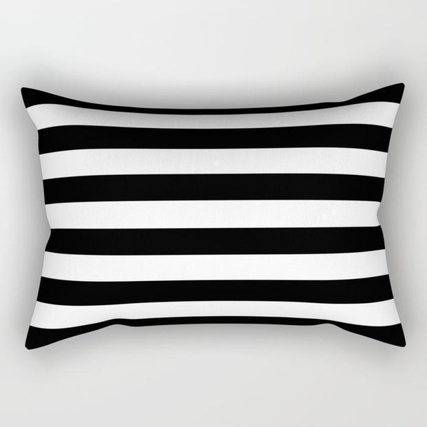Black Stripe Lines Rectangle Pillow