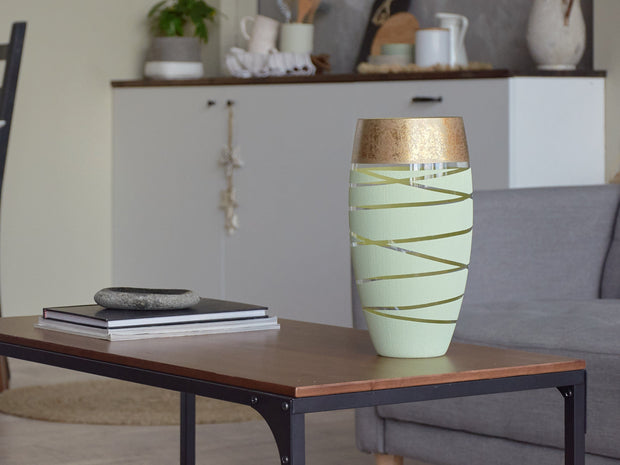 Lolaus Green Glass Vase for Flowers | Oval Vase | Interior